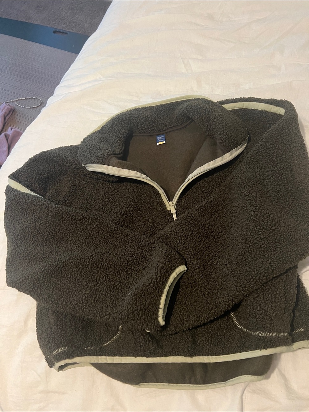 NWT Old Navy Olive Green Quarter-Zip Cropped Fleece Pullover